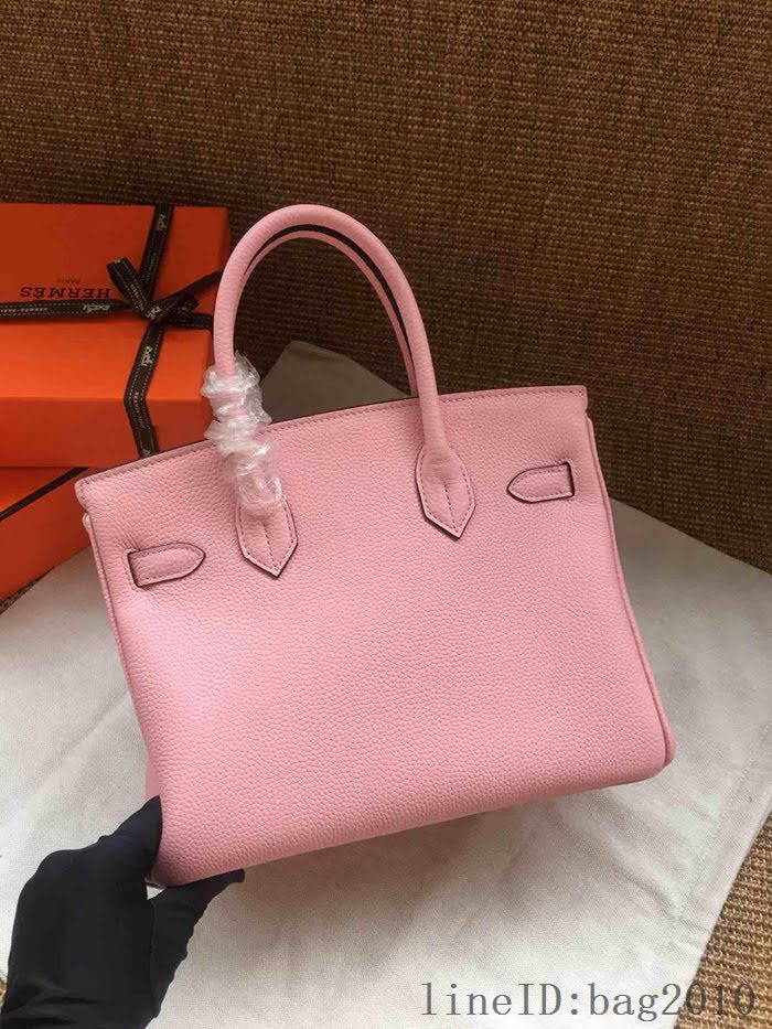 愛馬仕HERMES Birkin 鉑金包 粉色 進口小牛皮 金銀扣 皮質細膩柔軟 時尚女手提包  tdher1134